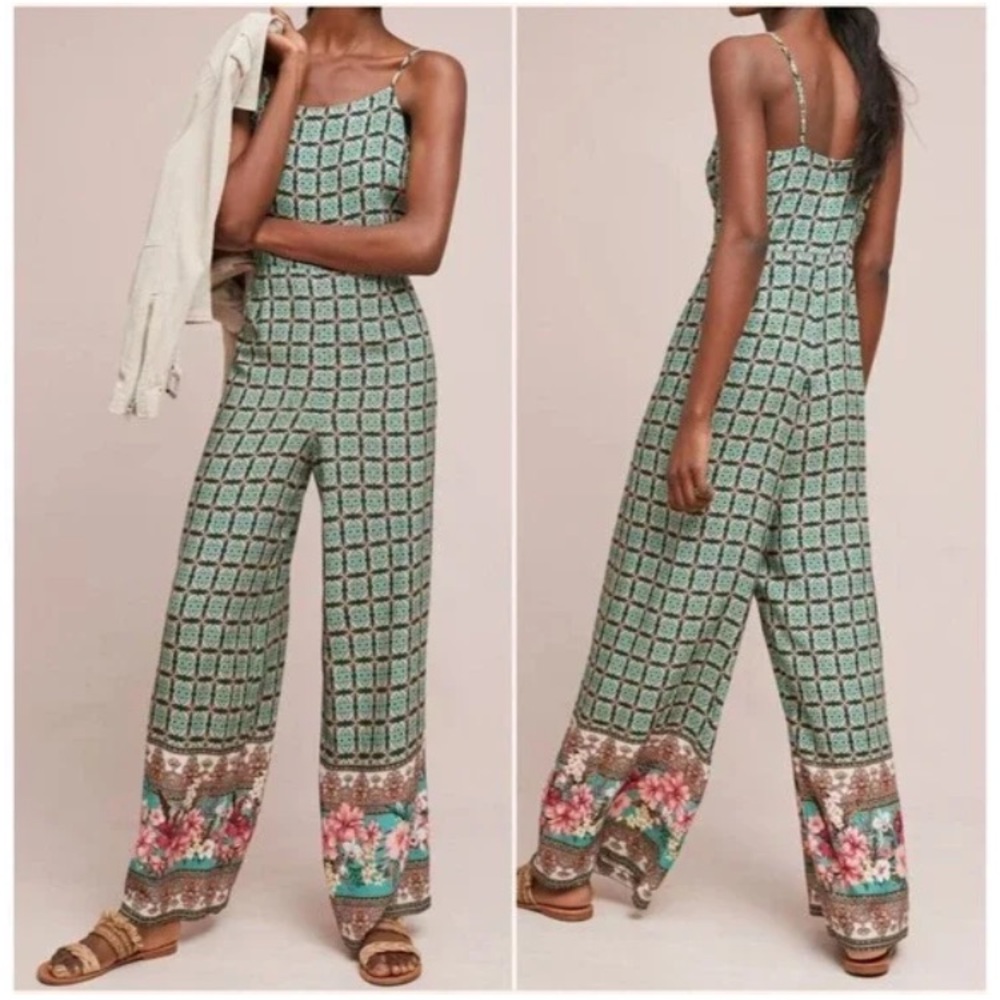 FARM RIO Jumpsuit MED Honolulu Empire Waist Wide Leg Hidden Back‎ Zipper Anthro